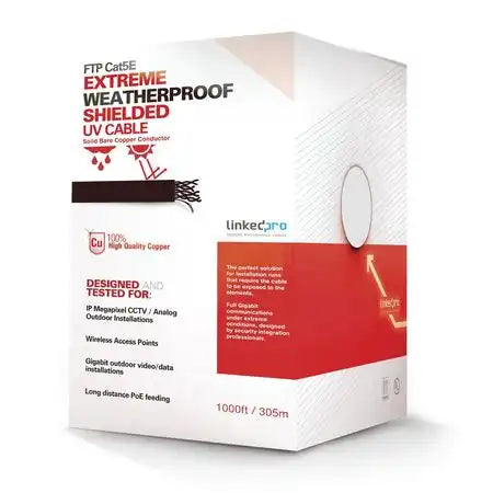 LinkedPro Bobina Cable UTP Cat 5E 305 Metros, Cobre, Exterior, CCTV