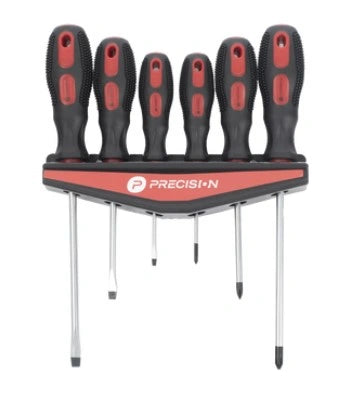 Precision Juego de 6 Desarmadores CRV, Mango Bicolor, Organizador Incluido