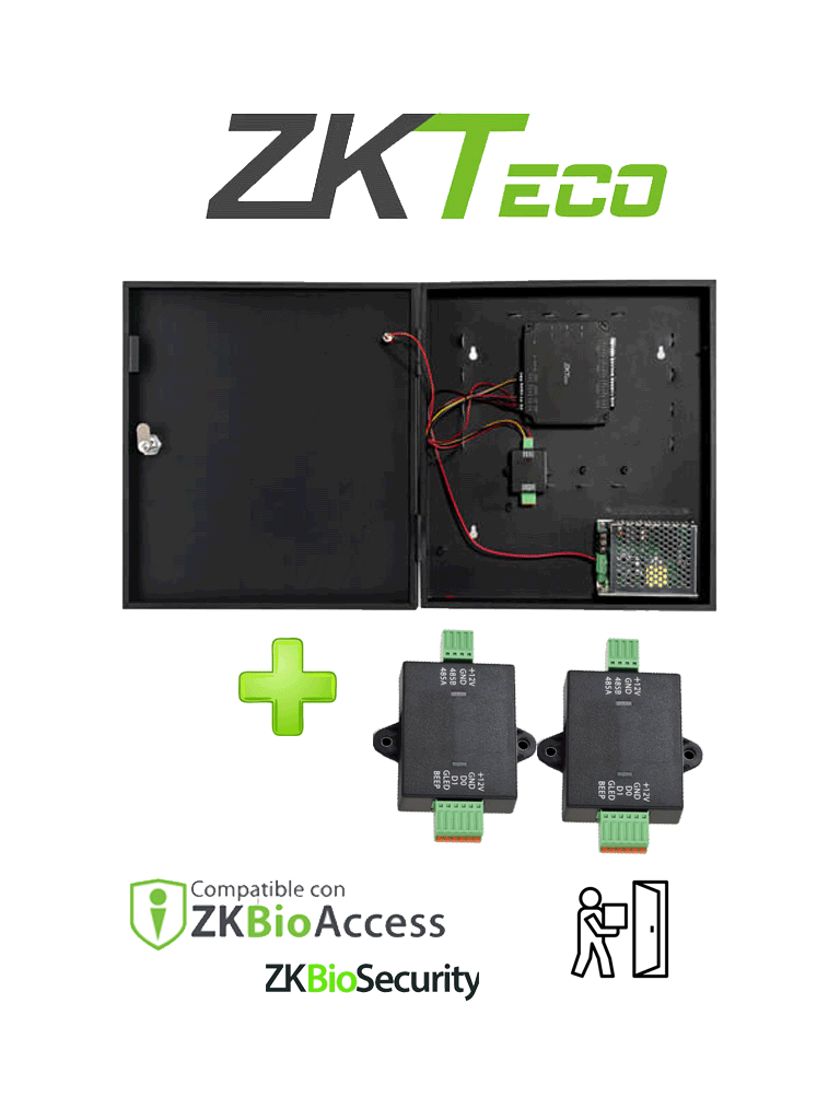 Panel de Control de Acceso ZKTeco C2260WRPack para 2 Puertas con Convertidor 485 a Wiegand, Expansor DM10, TCP/IP, Biosecurity