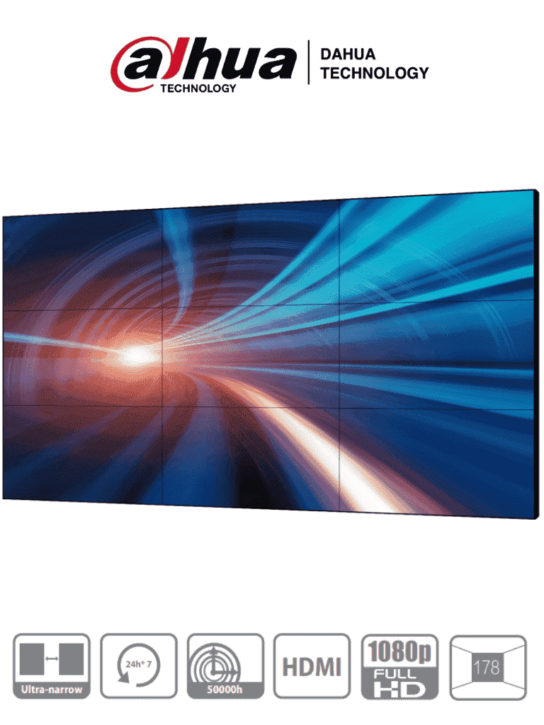 Pantalla Videowall DAHUA DHI-LS550UCM-EF 55" Full HD, LCD ADS, Marco 3.5mm, Daisy Chain, HDMI, DVI, VGA, BNC, USB, Brillo 500 cd/m2