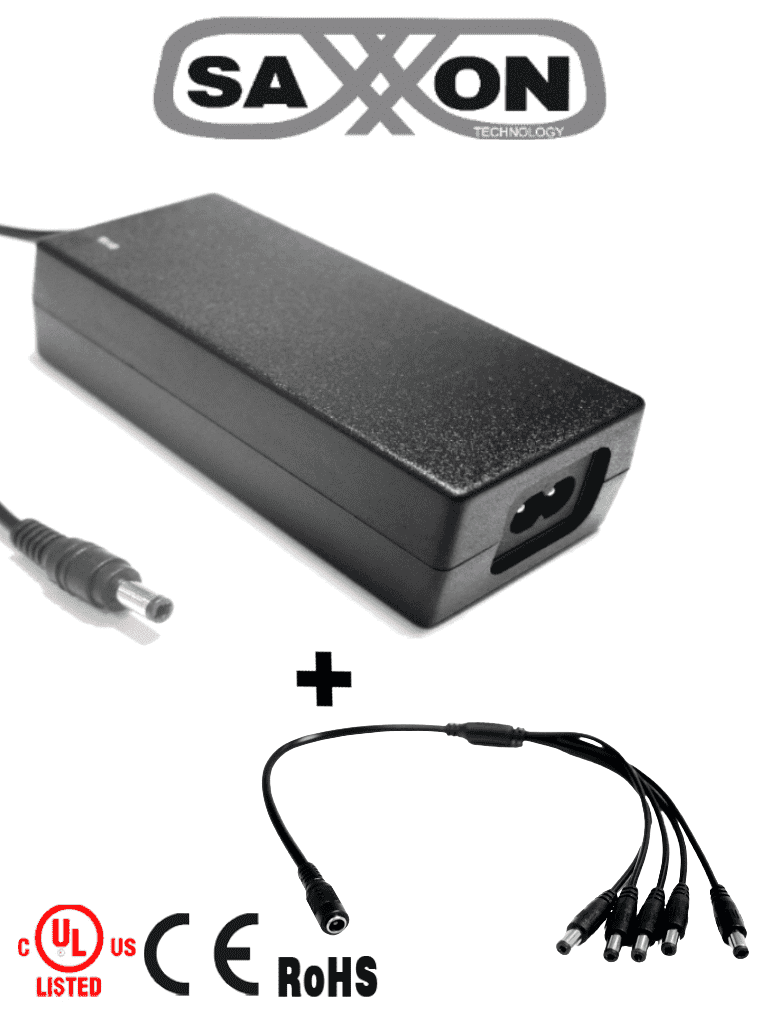 Fuente de Poder Regulada 12VCC 4.1A, Divisor para 5 Cámaras, Color Negro - Certificación UL