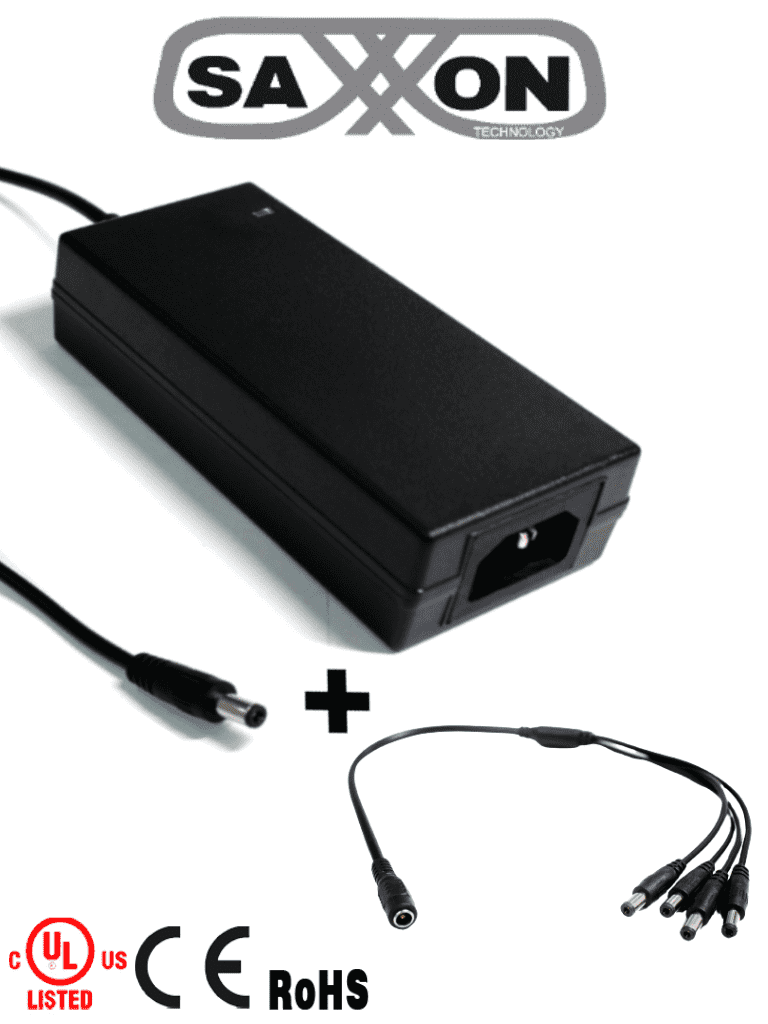 Fuente de Poder Saxxon PSU1205DPAQD 12VCC 5A con Divisor para 4 Cámaras, Certificación UL