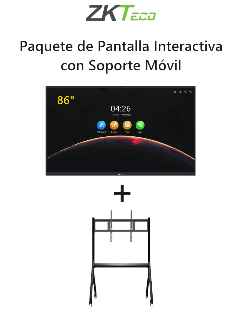 Pantalla Interactiva ZKTECO IWB86B 86" con Soporte Desplazable IWBA01B, Full HD, 10 Puntos Táctiles