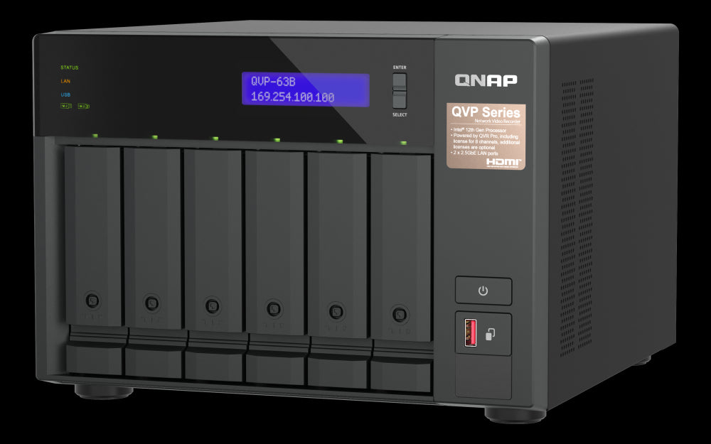 NVR QNAP 6 Bahías 8 Canales VMS Integrado Vigilancia IP HDMI 4K 120TB Rack 1U