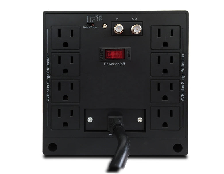 R-AVR3008 - CDP R-AVR3008 3000VA/1500W AVR, 8 Salidas, 525 julios, Sistema de retardo de encendido, Proteccion Coaxial, 120 Vac Regulador de Voltaje 120 V 50/60 Hz 20 A 120 V