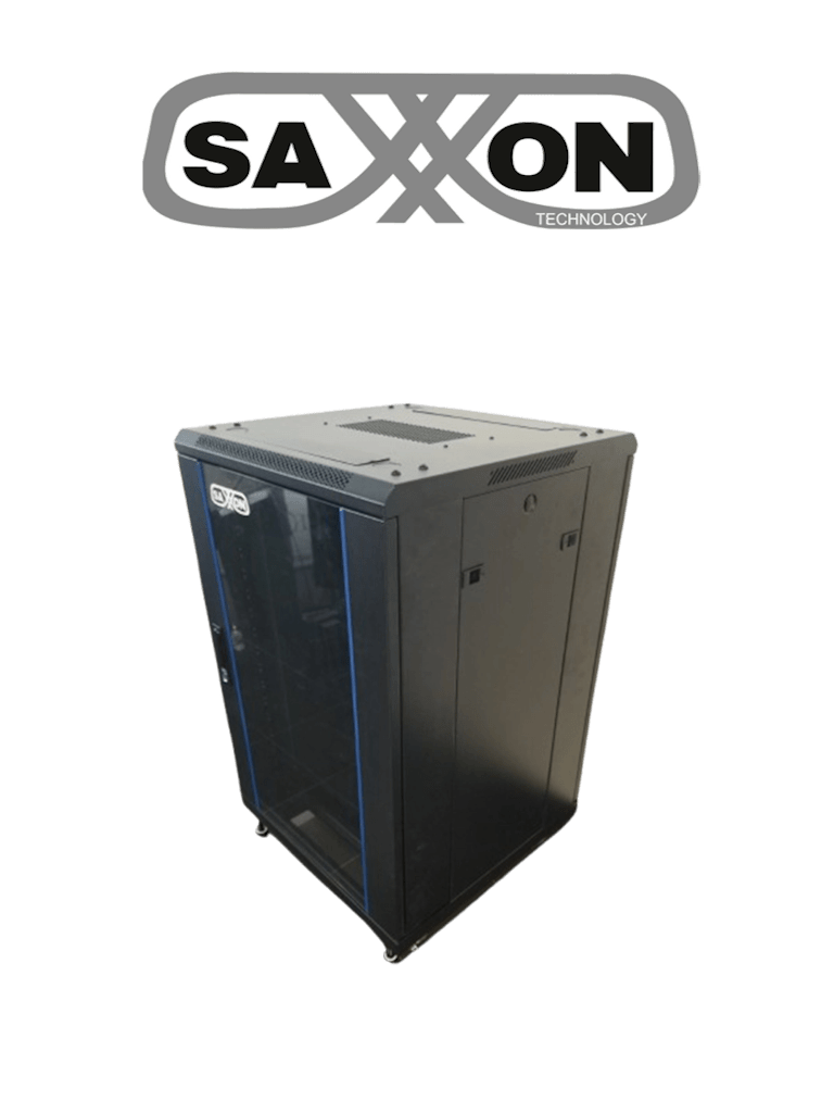 Gabinete de Piso Negro SAXXON SXR18U6618S - 18UR / Vidrio Templado / 100x60x60 cm