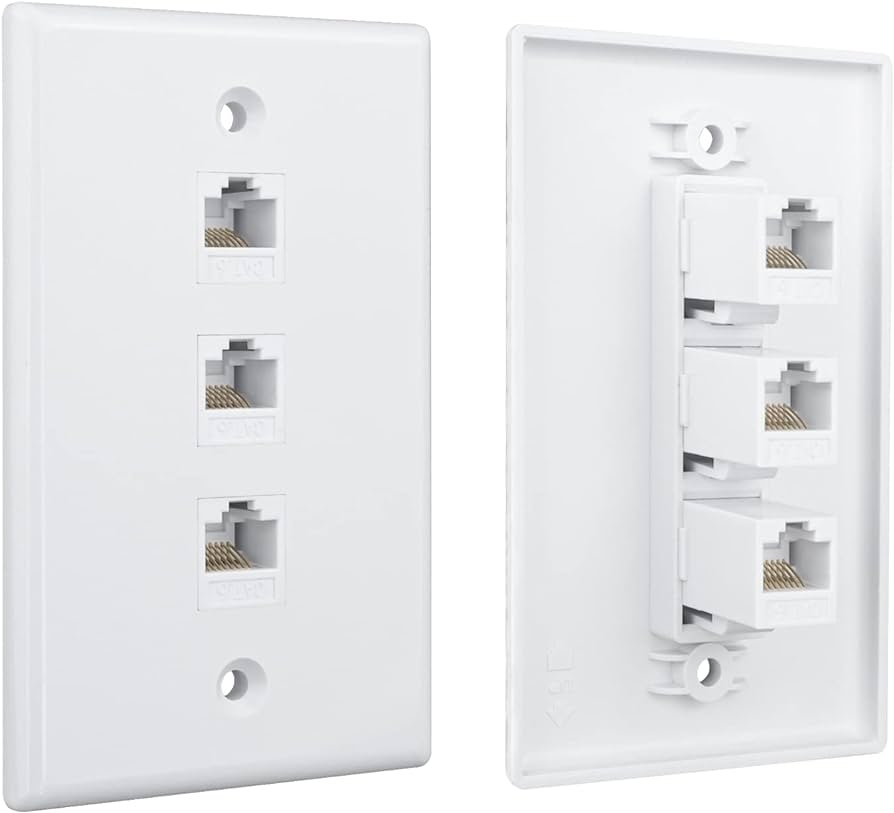 SBE TECH Tapa De Pared Jack CAT 6/5E 3 Puertos, Blanco, 3 Puertos RJ45