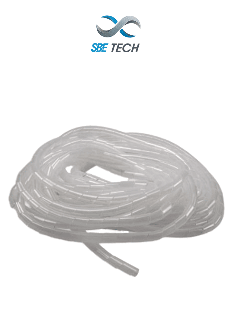 Organizador de cables espiral SBETECH SBEESP6, blanco, 1/4", 10 metros, en rollo, para gestión eficiente de cables
