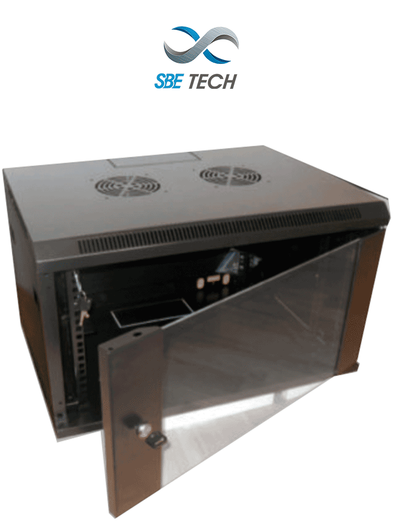 Gabinete de Pared 6UR, 60x60 cm, Puerta Cristal Templado, Cerradura - SBETECH GNLPAR6URP