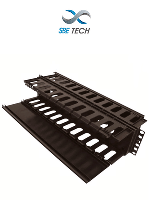 Organizador de cable horizontal para rack, doble lado, base metálica, 19", 2UR, rojo