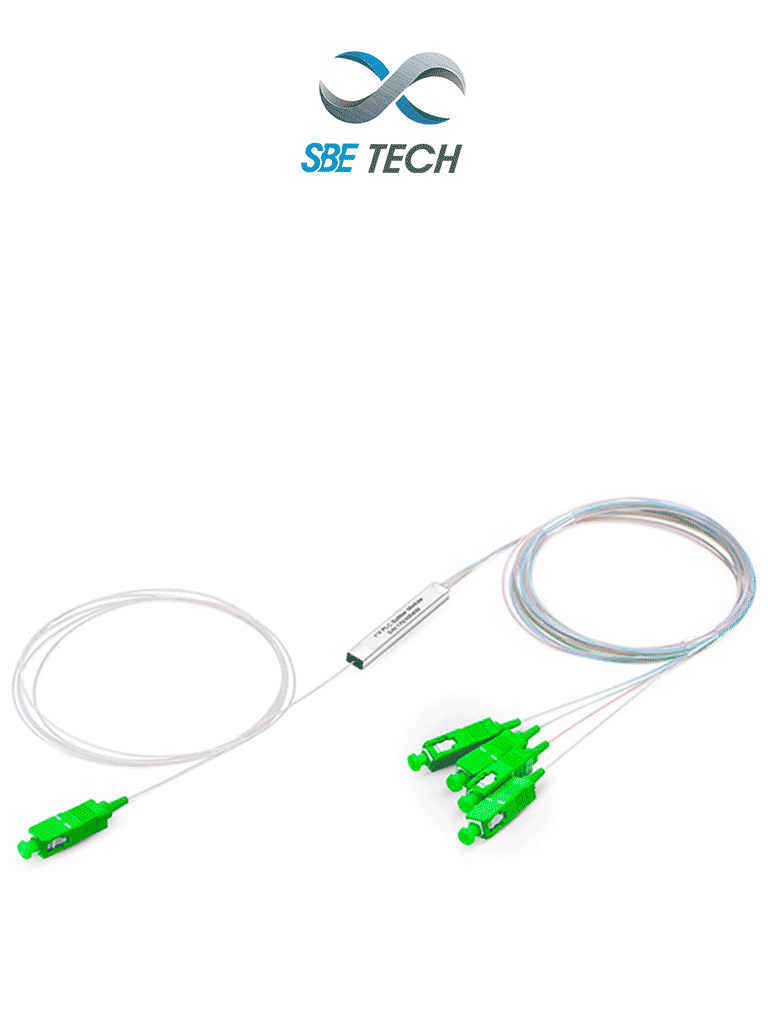 Divisor Óptico PLC 1x4 SC/APC Monomodo 1310/1490/1550nm, 7dB, Montaje en Rack