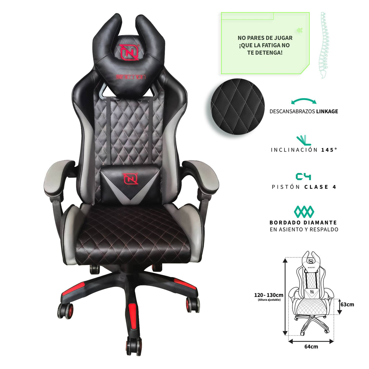 NECNON Silla Gaming NSG-01, Modelo NBSG0131C4, Soporte 150 kg, Ajustable