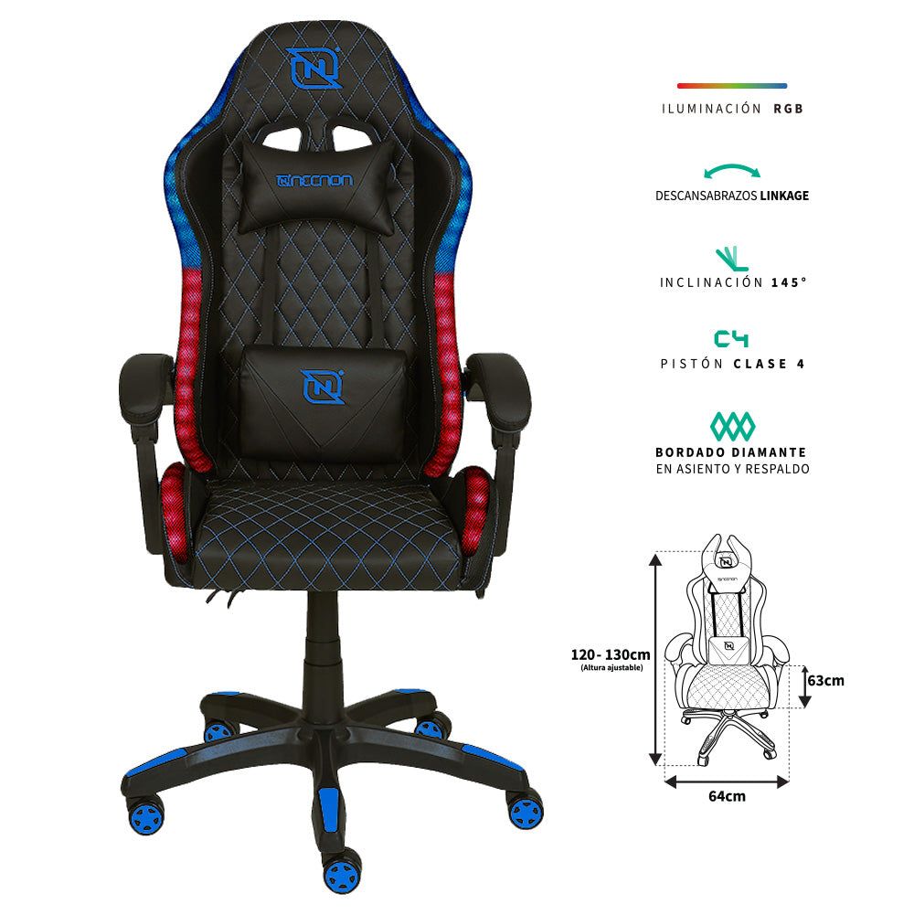 Silla Gaming NECNON NSG-RGB-1 con Reposabrazos Ajustables, Respaldo Reclinable y Altura Regulable