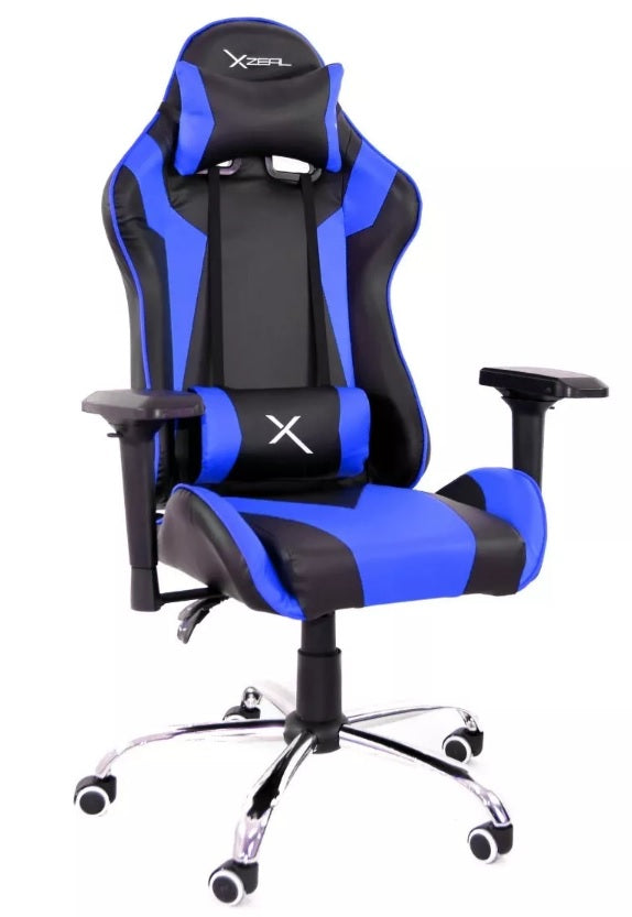 Silla Gamer XZEAL XZ10, inclinación ajustable, soporte lumbar. Color Negro/Azul.