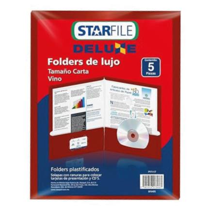 Folder StarFile Plastificado Tamaño Carta Color Vino 23.5 x 29.5 cm Pack de 5 Unidades