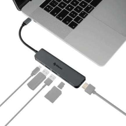 Estación de Conexión Steren USB C 6 en 1, 5Gbps, HDMI, SD, 4K, Color Negro