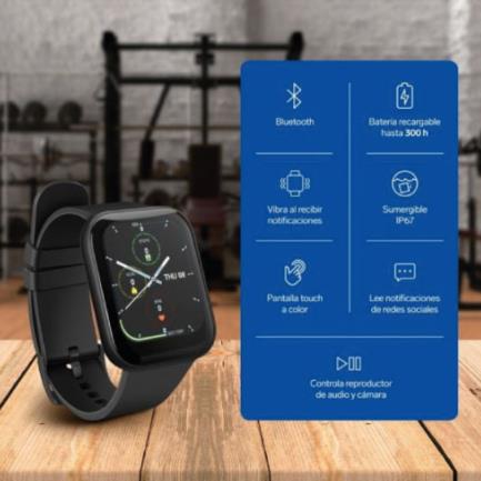 Smart Watch Steren Fitness/Sport Bluetooth IP67 Pantalla Touch 4.3 cm Negro - Resistente Agua 1.5m, Monitor Ritmo Cardíaco, GPS Integrado