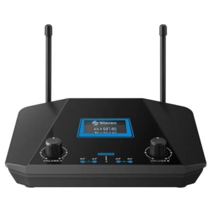 Sistema Profesional Steren UHF con 2 Micrófonos Inalámbricos, Alcance 100m, Color Negro