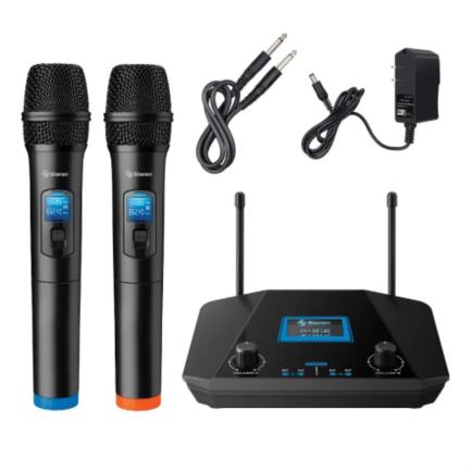 Sistema Profesional Steren UHF con 2 Micrófonos Inalámbricos, Alcance 100m, Color Negro