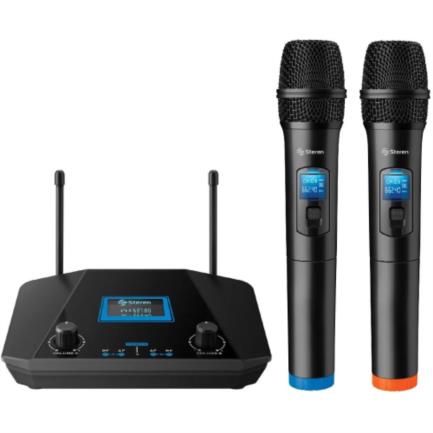 Sistema Profesional Steren UHF con 2 Micrófonos Inalámbricos, Alcance 100m, Color Negro