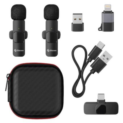 Micrófonos Inalámbricos Steren Filtro Anti Ruido Batería Recargable USB/USB C/Lightning