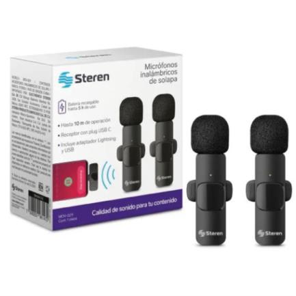Micrófonos Inalámbricos Steren Filtro Anti Ruido Batería Recargable USB/USB C/Lightning