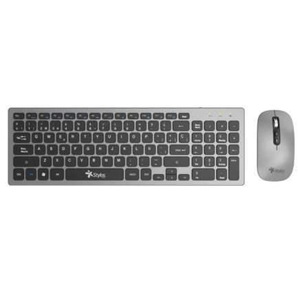 Combo Inalambrico Recargable 2 en 1 Stylos Teclado 96% Membrana 96 teclas Conexion USB Nano 2.4Ghz + Mouse 1,600 Dpi 5 Botones Conexion USB Nano 2.4Ghz con adaptador USB-A a USB-C Gris
