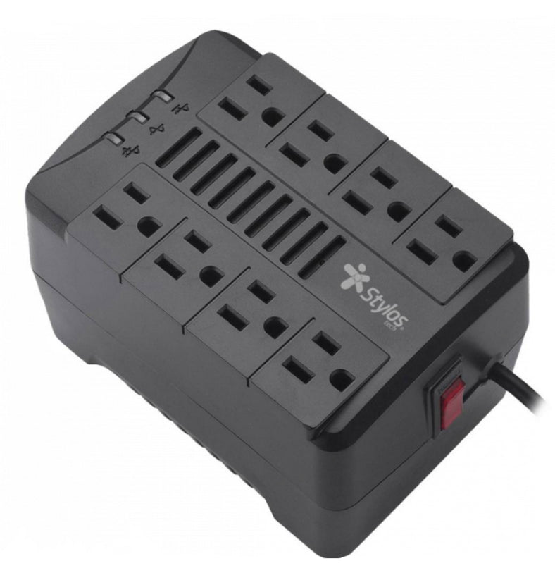 STYLOS Regulador De Voltaje STRE480B, 1000VA/480W, 8 Contactos, Entrada/Salida 120V AC