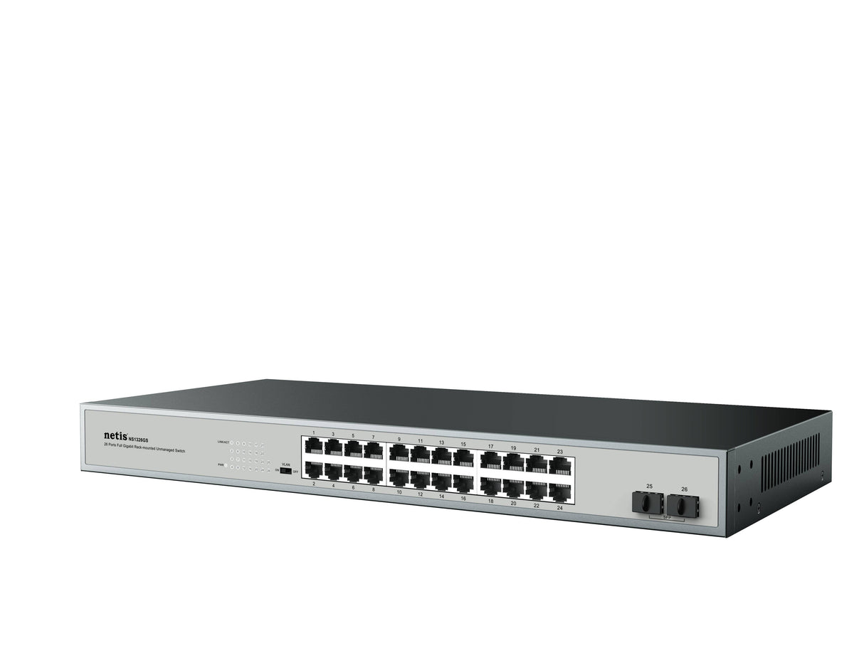 Netis System ST3126GS dispositivo de redes No administrado Gigabit Ethernet (10/100/1000) Gris, Bidireccional completo (Full duplex), Montaje en rack