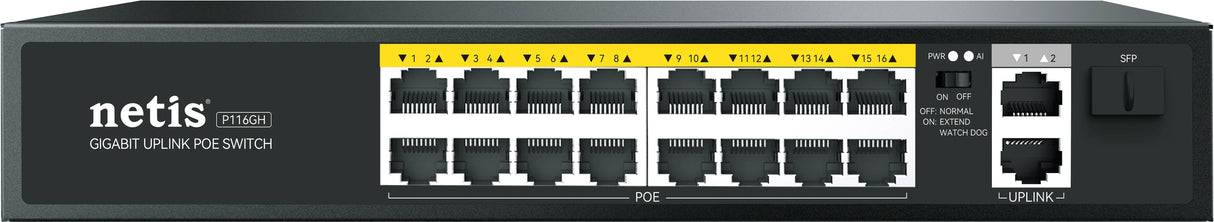 Netis System P116GH switch No administrado Fast Ethernet (10/100) Energía sobre Ethernet (PoE) Negro