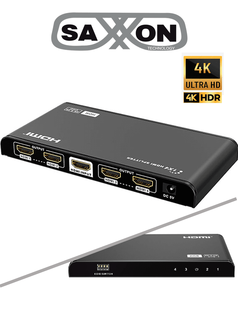 Divisor HDMI 4K SAXXON LKV314HDR-V2.0 1x4 - Ultra HD 4K x 2K/ Full HD 1080P/ HDR/ Ajuste de resolución EDID/ 10m