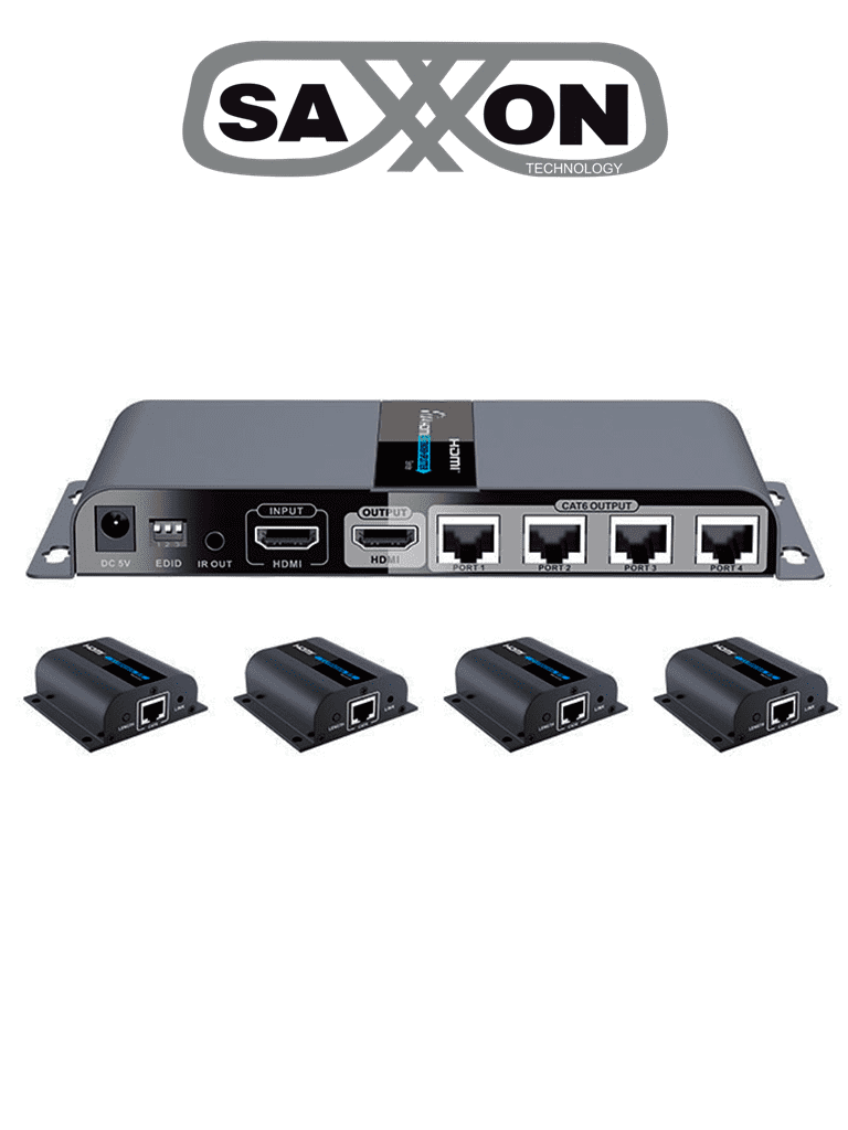 Extensor HDMI SAXXON LKV714PRO- 4 Puertos/ 1080p/ 40m/ Cat 6A/ Loop HDMI/ IR/ Plug and play