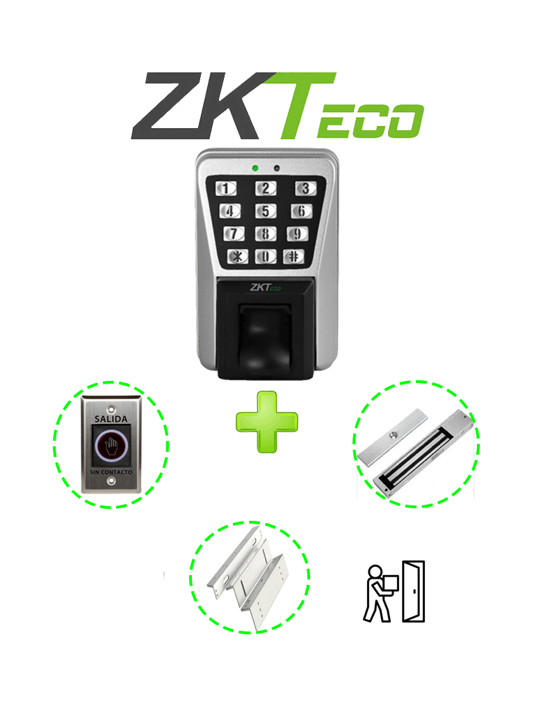 Control de Acceso ZKTECO MA500PAK con Huella / Tarjeta / Password IP65, Contrachapa LM2805 200Kg, Soporte ZL, Botón Salida No Touch