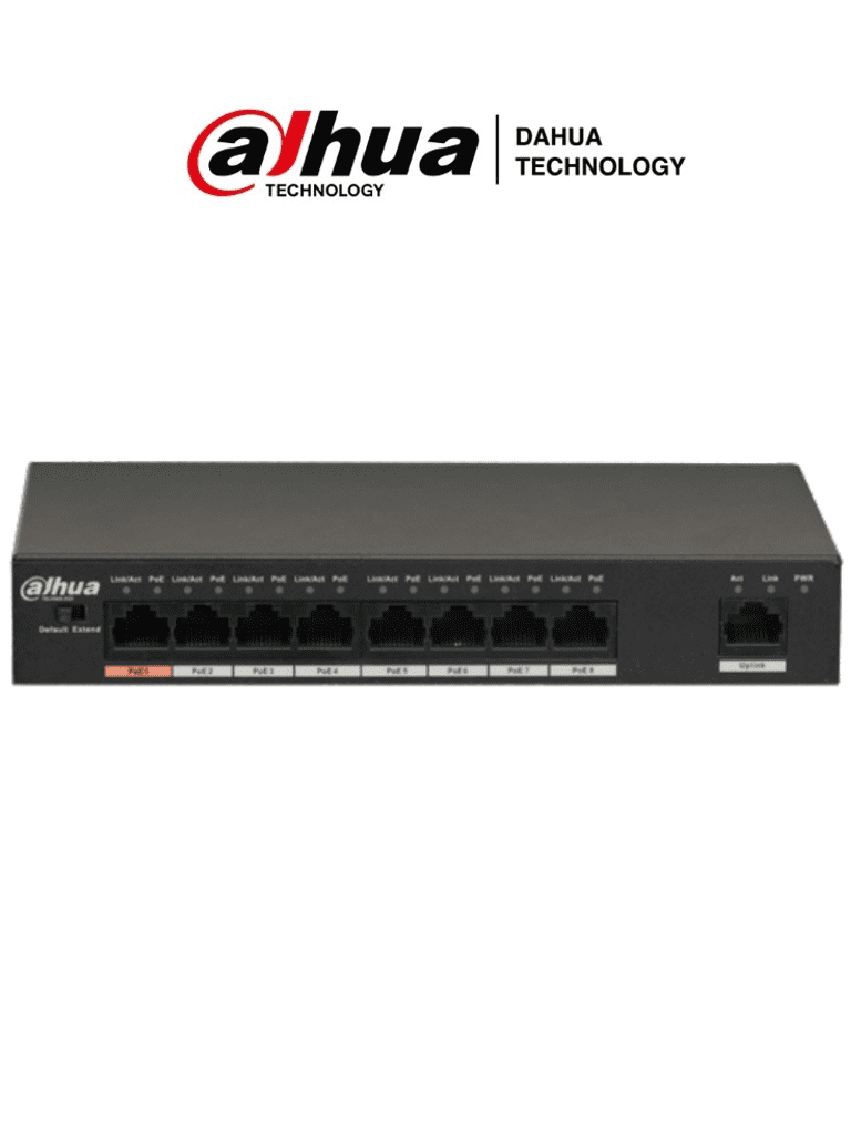 Switch PoE Dahua DH-PFS3009-8ET-96 8 Puertos 10/100/ Capa 2/ 96W/ IEEE802.3af/at/1.8Gbps