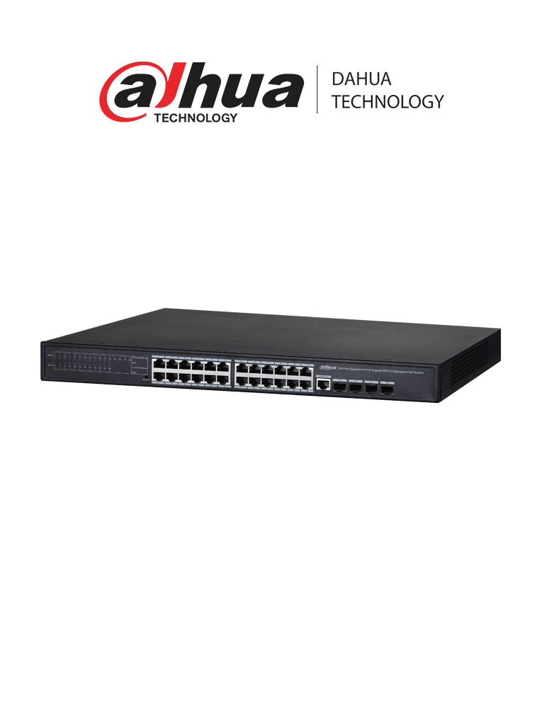 Switch Dahua PFS4428-24GT-370 Gigabit PoE de 24 Puertos Administrable Capa 2 con 370W y 4 Puertos SFP 1000 Base-X, 56 Gbps