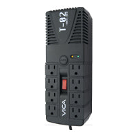 REGULADOR VICA MODELO T-02, 1200VA/700W, 8 CONTACTOS NEMA 5-15R REGULADAS Y CON SUPRESIÓN DE PICOS, INDICADORES LED, PROTECCIÓN DE LÍNEA RJ11, EMPOTRABLE EN PARED, VOLTAJE ENTRADA 127VCA 60HZ, VOLTAJE SALIDA 120VCA +/-10%, BREAKER TÉRMICO,