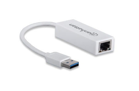 Manhattan Adaptador de red Gigabit USB-A, 10/100/1000 Mbps, 5 Gbps (USB 3.2 Gen1 / USB 3.0), Ethernet RJ45, blanco, 3 años de garantía, equivalente a USB31000SW tarjetas de red Alámbrico USB Ethernet 1