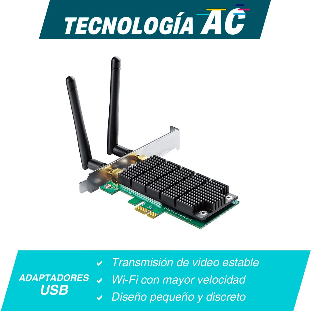 ARCHERT4E - Adaptador PCI Express Wi-Fi / Doble Banda AC1200 / 2.4 y 5 GHz / 2x2 MU-MIMO / Antenas Desmontables 2 dBi / Perfil Bajo y Completo
