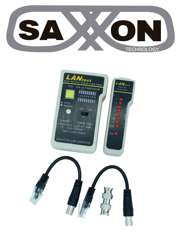 Probador de cables SAXXON G288 - RJ45/BNC/RJ11, 3 Tipos de Conectores, Función de Continuidad