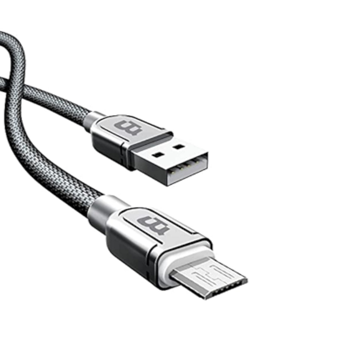 Cable Metálico Blackpcs Excellence Micro USB V8 Plata 1M, Carga Rápida 2.4A, Datos, Resistente