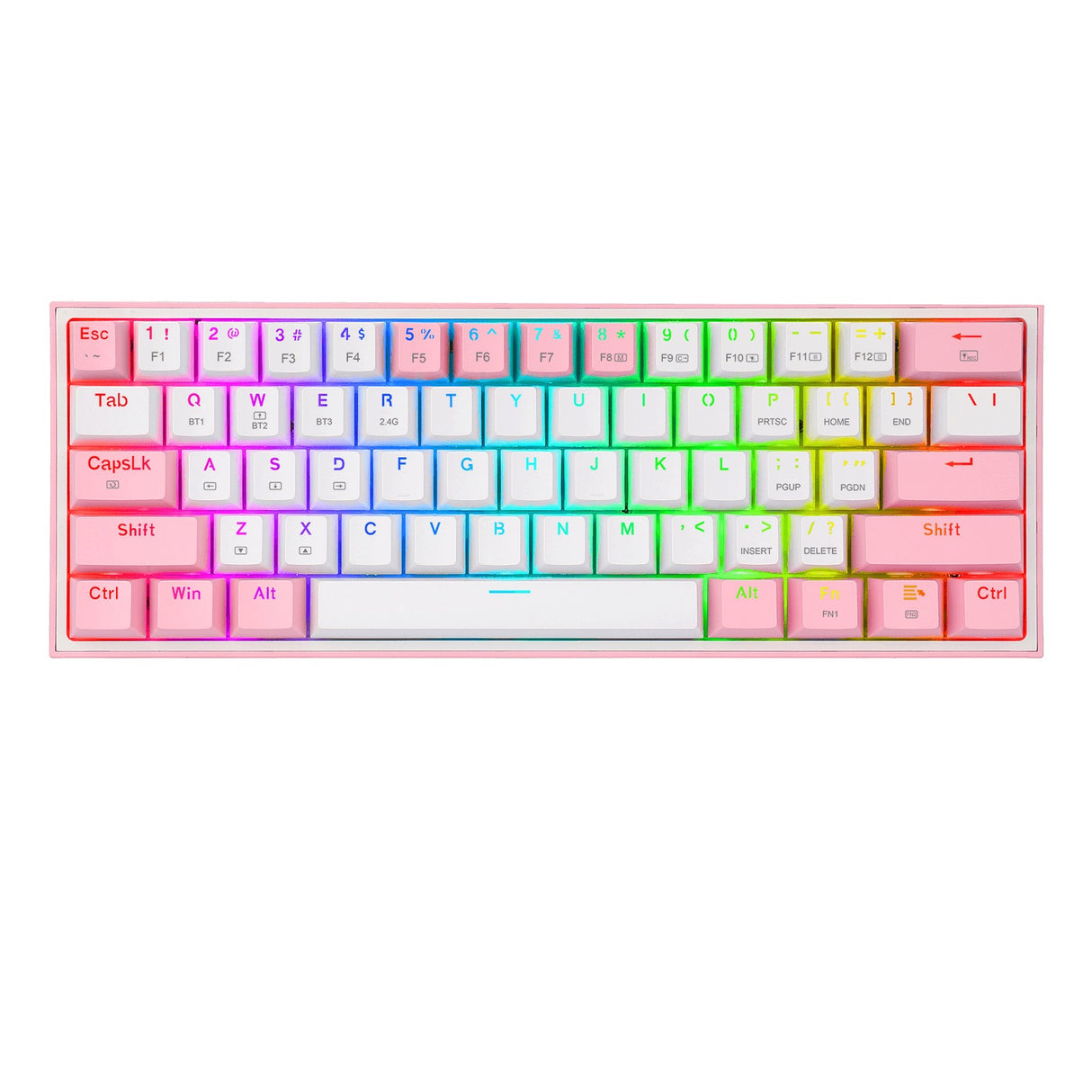 Teclado Mecánico Redragon Fizz Pro White Pink, Switches Rojos, Retroiluminación RGB, Layout Español