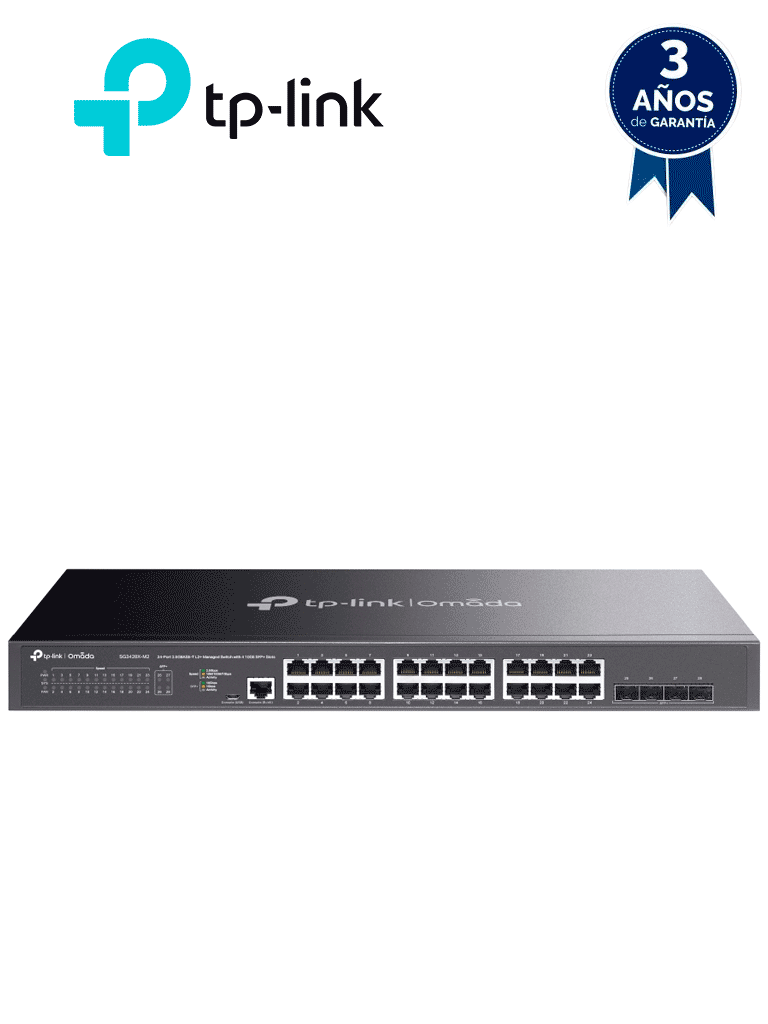 Link tl-sg3428x-m2 - witch administable con funciones l2+ omada, con 24 puertos rj45 de 2.5gbe , 4 puertos sfp+ 10g , gestión en la nube con omada , dhcp snooping, 802.1x, autenticación radius , acl , qos l2/l3/l4 y igmp snooping. TP TL-SG3428X-M2