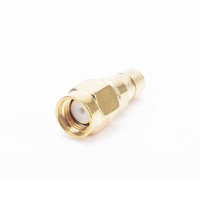 TT-SM-0022 - Conector SMA Macho Inverso / Anillo Plegable / Cables RG-8/X, LMR-240, Belden 9258 / Cuerpo Bronce Oro / Aislante Teflón