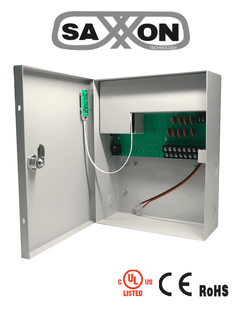 SAXXON PSU1210D9B Fuente de Poder 12V, 10A, 1.1A por Canal, Protección Sobrecargas