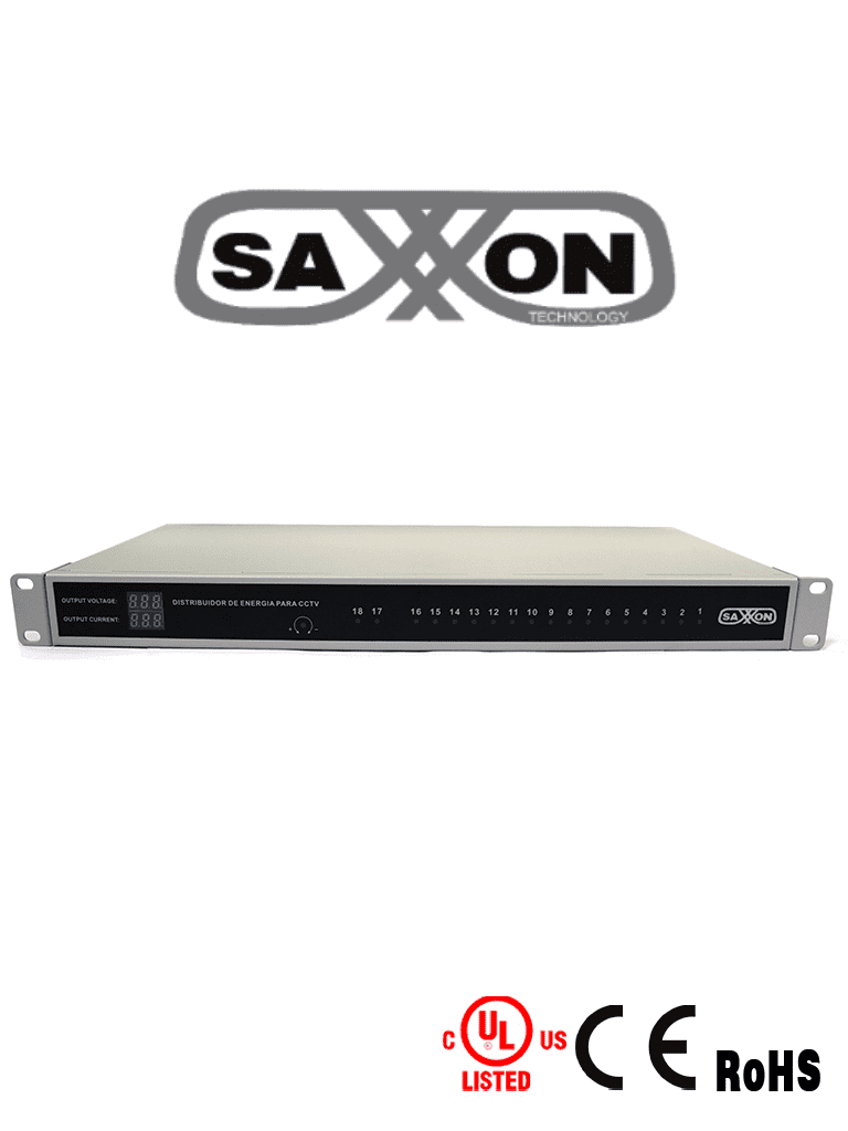 Fuente de Poder Regulada SAXXON PSU1220D18US 18 Canales/ Montaje en Rack/ Salida 12-13.8 VDC/ 20A/ UL/ Protección contra Descargas