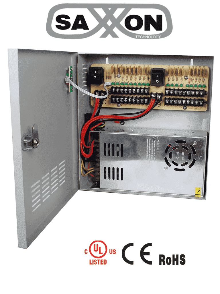 Fuente de Poder SAXXON PSU1230D18 - 12V / 30A / 18 Canales / 1.67A por Canal / Protección contra Sobrecargas / Certificación UL