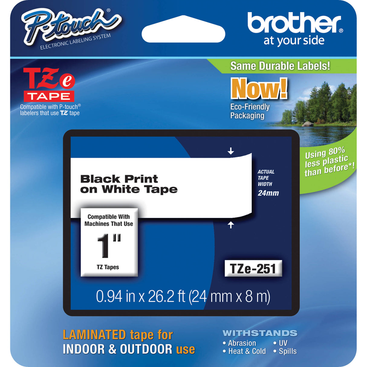 Cinta Brother TZe251 Laminada 24mm x 8m Negro sobre Blanco TZE-251