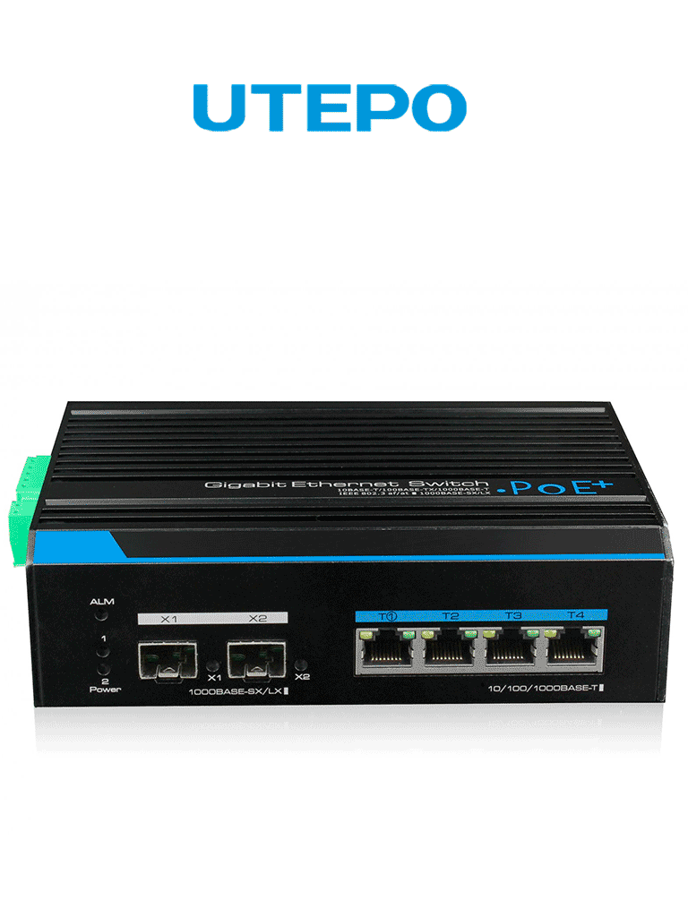Switch Industrial UTEPO UTP7304GEPOE, 4 Puertos PoE Gigabit, 2 Puertos SFP, 802.3af/at, Fast RING, PoE 150W