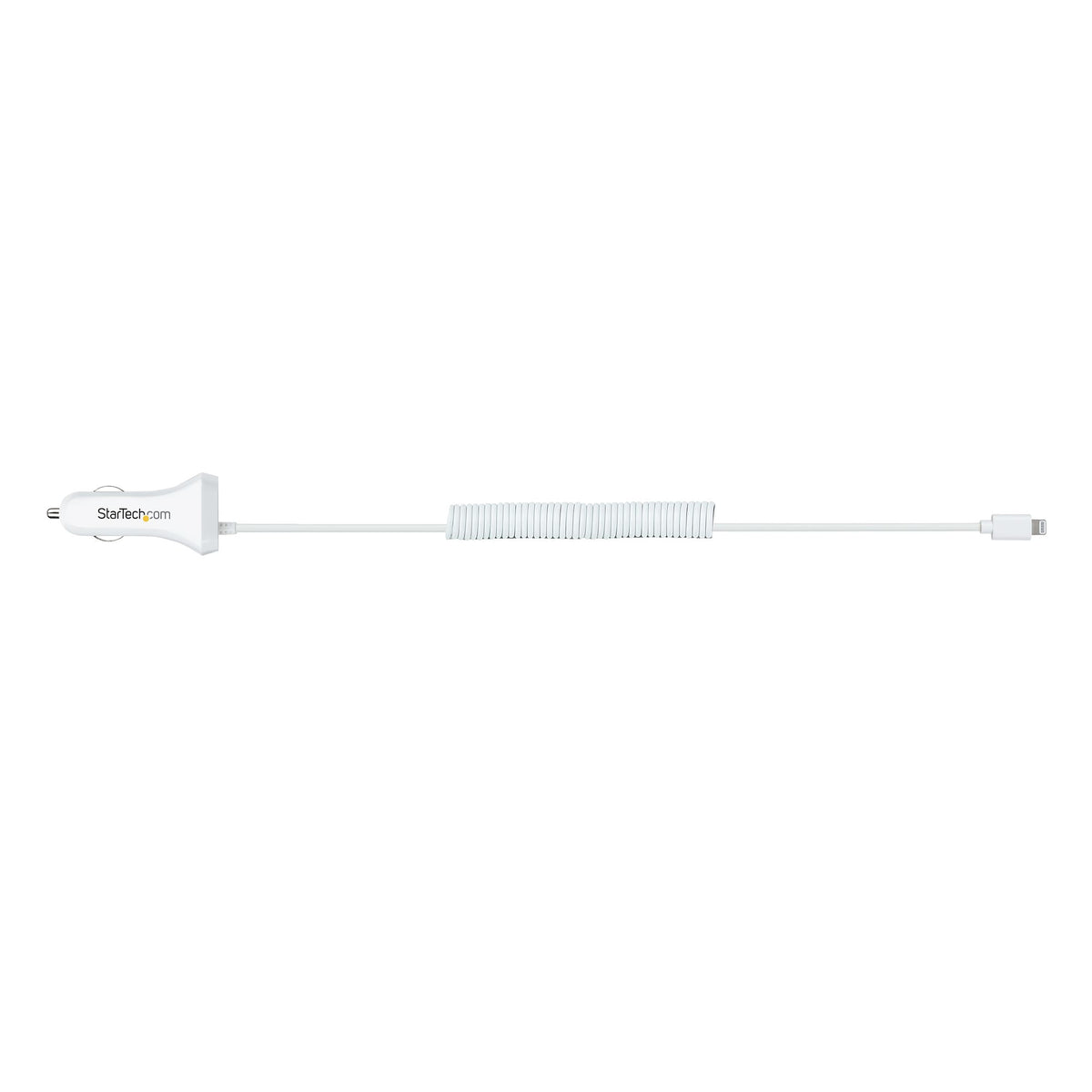 USBLT2PCARW2 - StarTech.com Cargador de Coche con Cable Rizado Lightning, Cable de 1m Rizado Lightning 12W Blanco, Cable Adaptador Carg