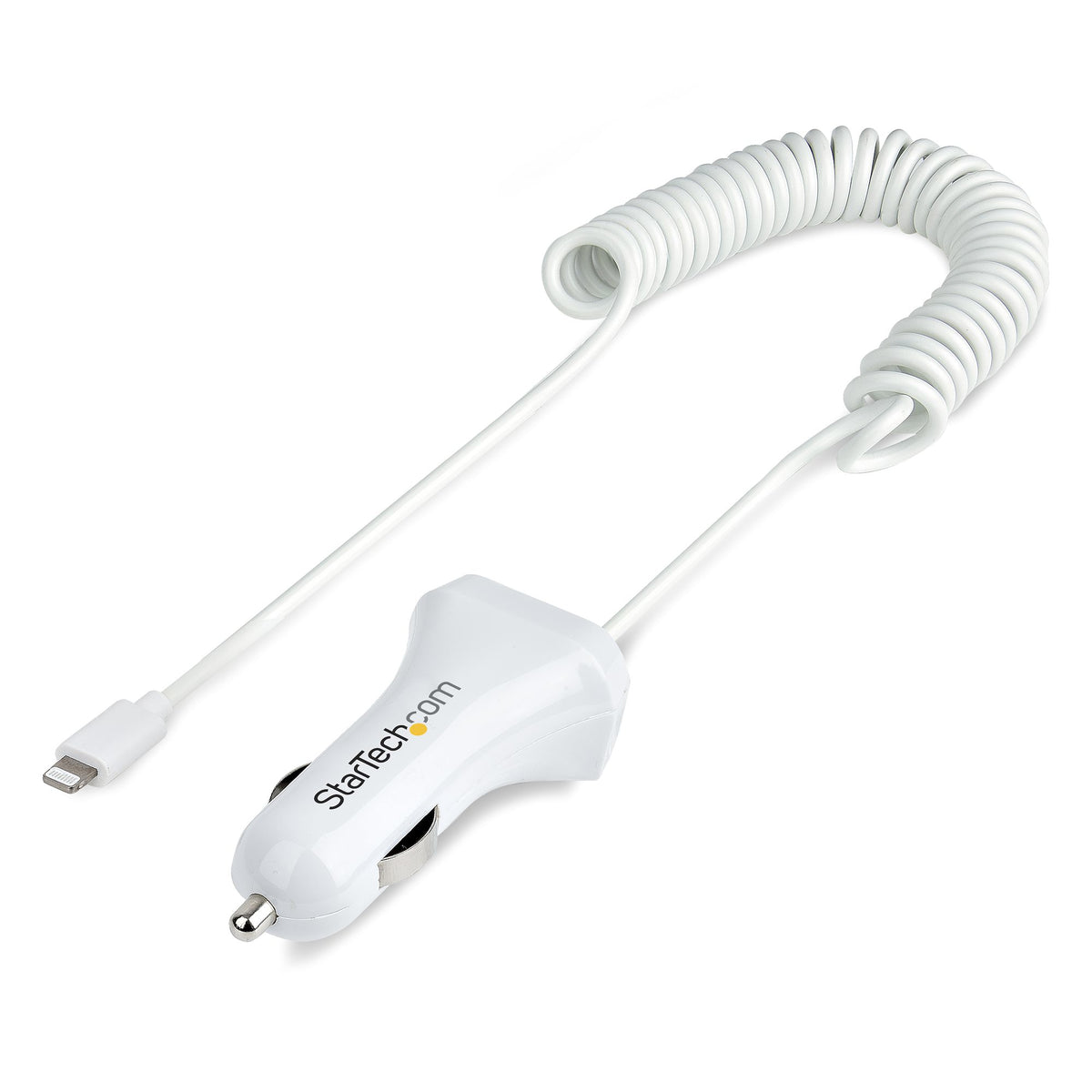 USBLT2PCARW2 - StarTech.com Cargador de Coche con Cable Rizado Lightning, Cable de 1m Rizado Lightning 12W Blanco, Cable Adaptador Carg